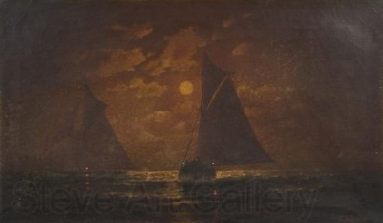 Charles S. Dorion moonlit seascape Norge oil painting art